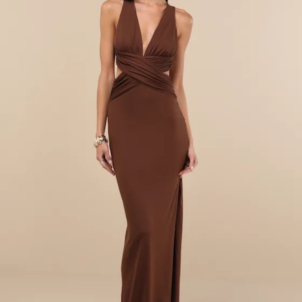 Alexandria Brown Backless Column Maxi Dress